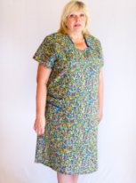 Платье с коротким рукавом в оригинальный цветочек Размер 66 68 70 72 74 76 78 80 Хлопок 100%  Помощь в подборе размера. Недорогая доставка по России почтой. Наложенный платеж. Примерка в Москве. Розница.